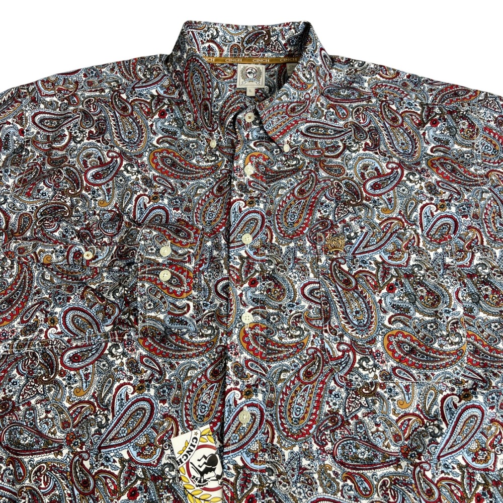 Cinch Mens Paisley Western Button Down Shirt Multicolor L MTW1105947 MUL NEW
